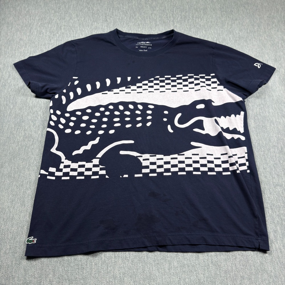 Lacoste T-Shirt Mens 4XL Navy Graphic Tee Large Alligator Logo Cotton Crewneck